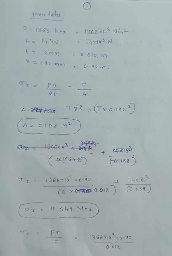given datas P = 1366 kpa 1366 x103 N/m 2 148103 N F = 14 KN t = 12mm 0.012 m 7 - 92 mm 0.192 m. ox= + pa at A A = 21st T 82 T