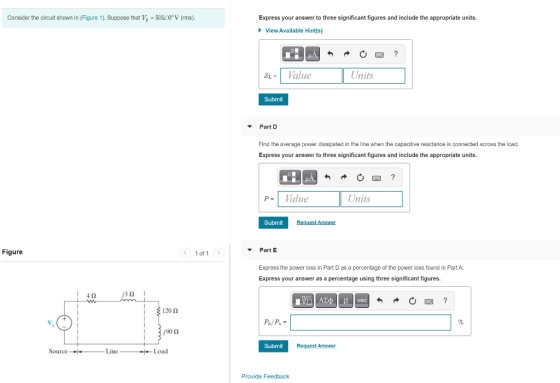Consider the circuit shown in (Figure 1). Suppose that Ve = 50070°V (rms). Express your answer to three significant figures a