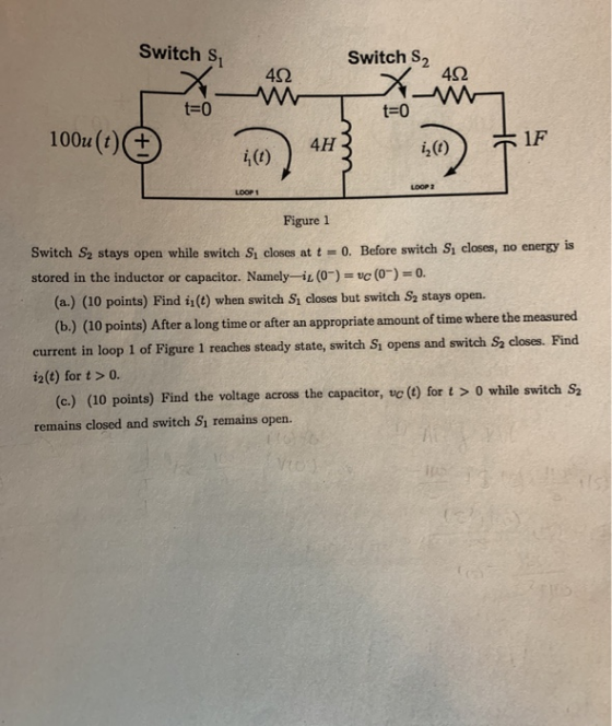 - Switch S Switch S2 42 х. 42 t 0 t-0 100u(t 1F + 4H 20) 40) LOOP 2 LOOP1 Figure 1 0. Before switch St closes, no energy is S