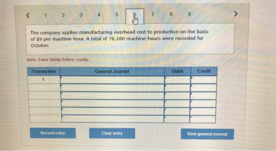3 4 The company applies manufacturing overhead cost to production on the basis of $9 per machine-hour. A total of 76,100 mach
