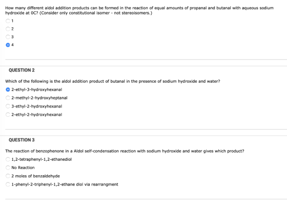 How many different aldol addition products can be formed in the reaction of equal amounts of propanal and butanal with aqueou