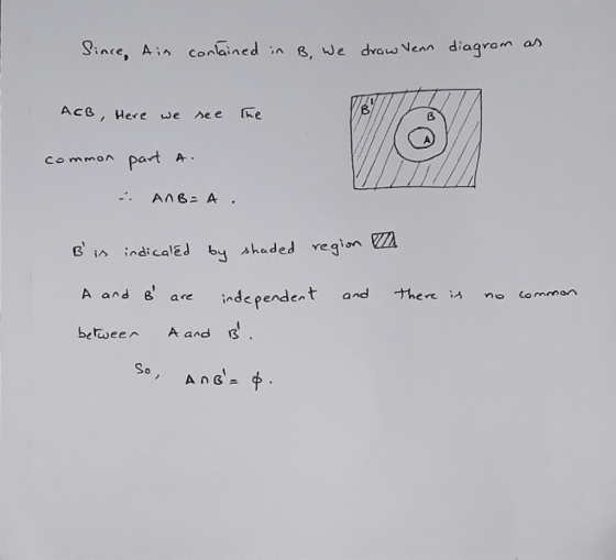 ince, Ai corlained i qw Venn diagram an Comm。^ part A g込indicalEd by shaded vegionVA A and ae ndependen betueen A and 13 eaon and here ;ㅅ no
