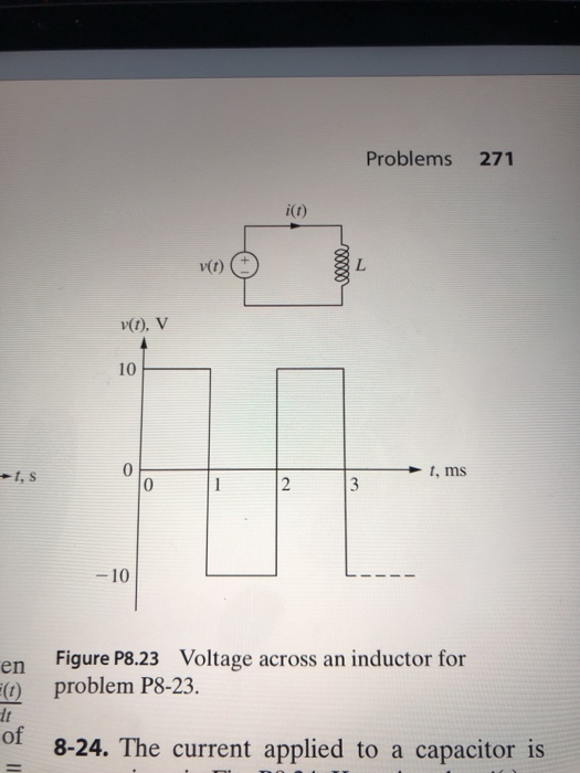 Problems 271 i( v() - (1), V 1, ms en (1) Figure P8.23 Voltage across an inductor for problem P8-23. of 8-24. The current app