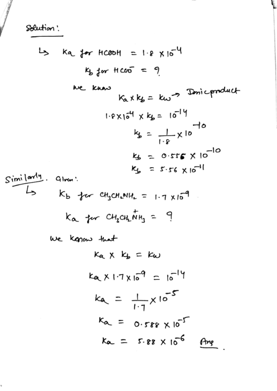 Slution. hue kano Ka = 0.588x10