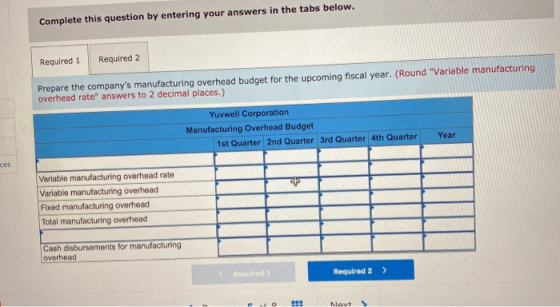 Complete this question by entering your answers in the tabs below. Required 1 Required 2 Prepare the companys manufacturing