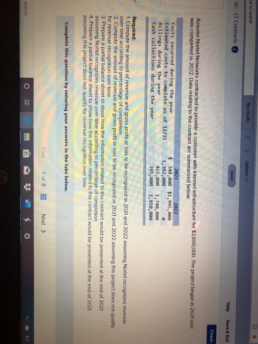 ext to search No results > Options - 6C - LT Contracts Help Save & Exit Check Assume Nortel Networks contracted to provide a