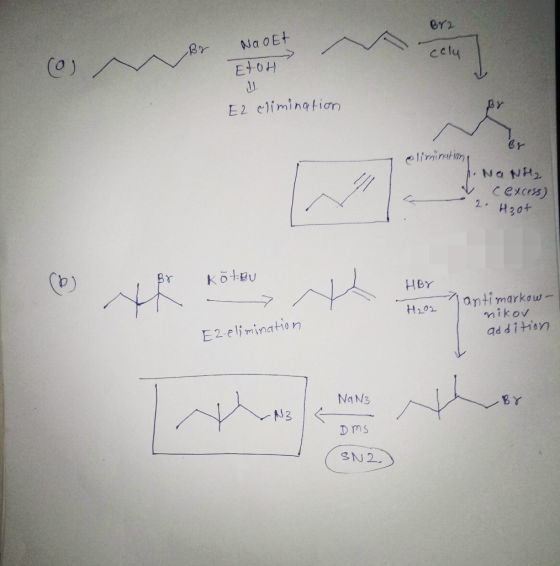 er2 NaoEt ccly EtOH 11 E2 elimingtion eliniration NaNH2 cexces) 2. H30+ KotBu BY HBY antimarkow- mikov H202 E 2-elimination N