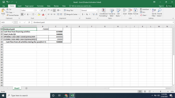 Book2 - Excel (Product Activation Failed) 0 - Sign in 0 X & Share Page Layout Formulas Data Review View Tell me what you want