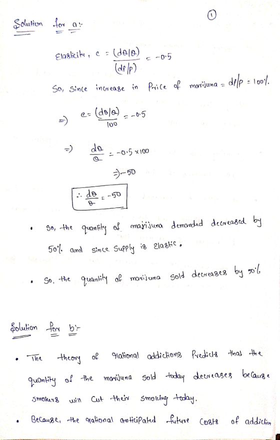 Solution to* a- Elaoski, e (dole) c-05 So, Sine intreage in PCe er (dole-5 ニー0.5 χ 100 50 0- ama Since Suppy is 2lasHe So, the guanghy op mo juma Sold decrease, by »ne OI