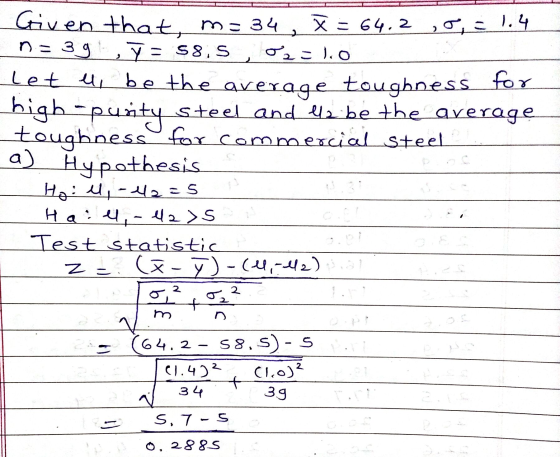 Given that, m=34, X = 64,2 ,0 , 3 1.4 n = 39%, y = 58.5 O2-lo let ll be the average toughness for high-purity steel and le be