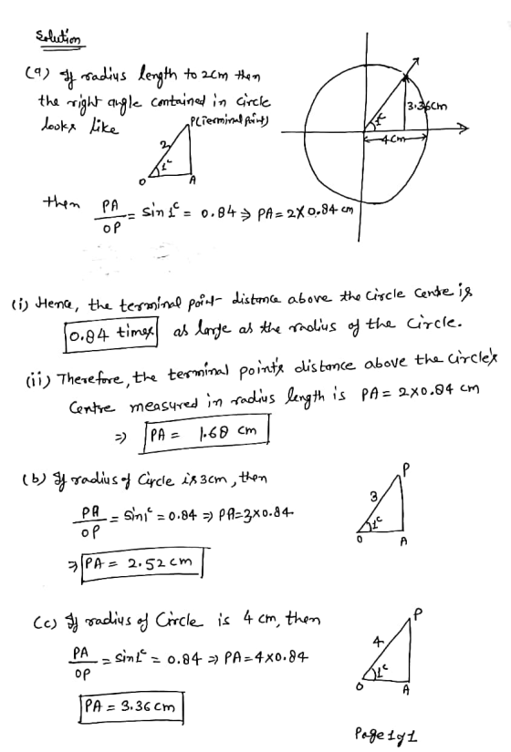 Solution (9) If radius length to 2cm them the right angle contained in circle dooks like Plierminal point) 3,36cm cm then PA