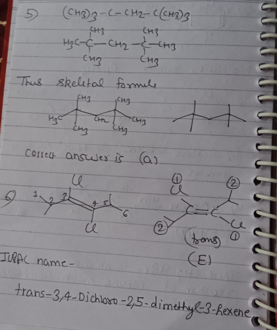 (CH3) Z-C-CH2-C(CH3)3 CH3 CH3 H₂ C-( CH2 & 3 Сисна skeletal formule CH3 CH3 Thus oth THB LHO correct answer is (a) & tromso I
