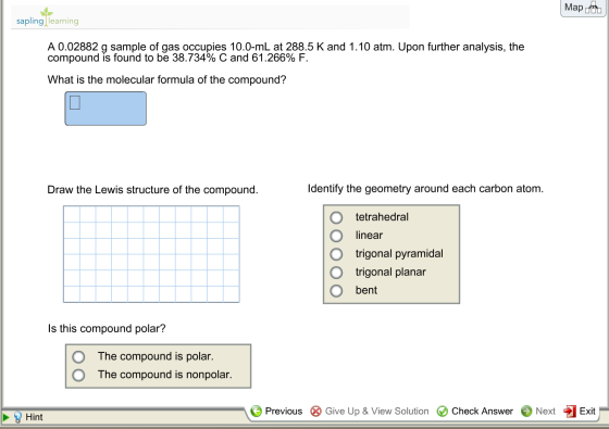 A 0.02882 g sample of gas occupies 10.0-mL at 288.
