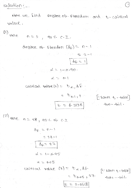 solution : Here we value. find Degree of freedom and to critical Here nao ao 4. c.I degree of freedon (df) anal ATE=24 La ool