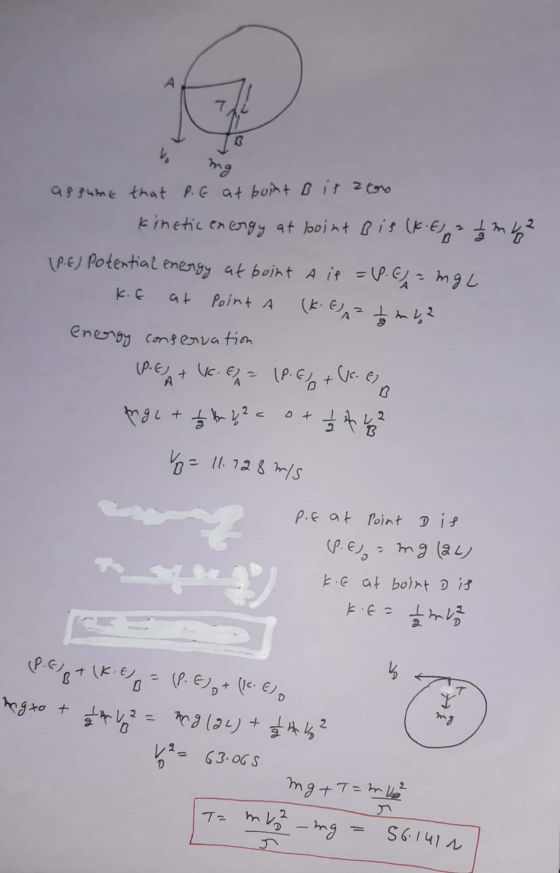 А mg energy conservation assume that P. G at boint B ir zoo kinetic energy at boint Bis (k. Esa 1m 42 (P.E) Potential energy