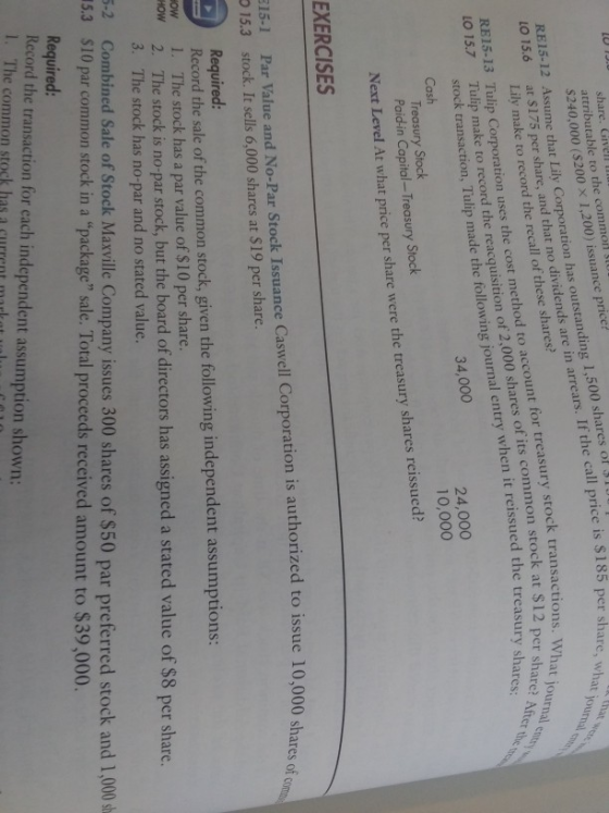 LD J. $185 per share, what jo ansactions. What journal k at $12 per share? Afte share. Give the attributable to the commoil 1