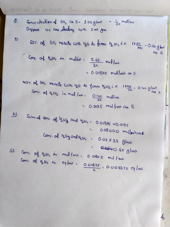 Hoodigrald or boor new tego sam e are . Concentration of so, as S. 1.00 glma : 1 - 2 mallons Suppose we are dealing with Imo