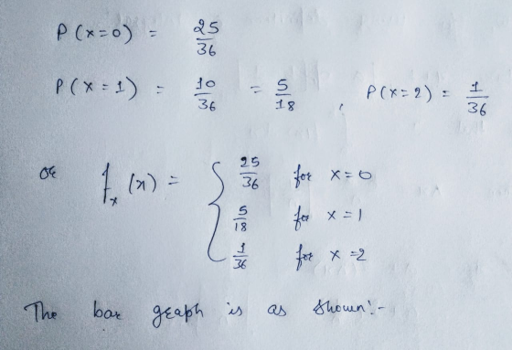 P(x=0) - 85 30 P(x = 1 ) : 1о 5 P(x: 2) = т з 36 18 25 36 5 18 for x=0 4 х= ) х=2 1 The box tab, л shown -