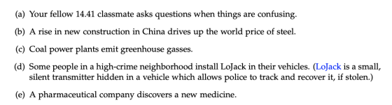 (a) Your fellow 14.41 classmate asks questions when things are confusing. (b) A rise in new construction in China drives up t