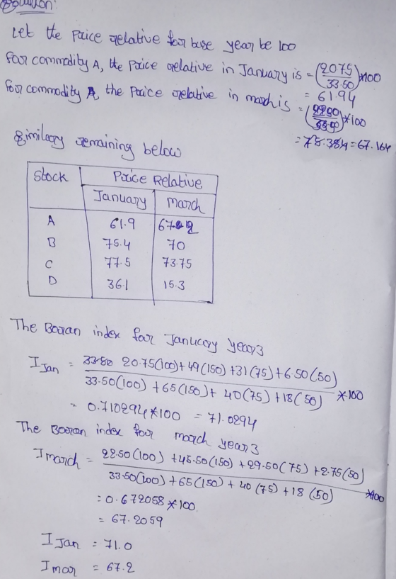 foor commodity & the Poice relative in marchis: 100 9900 ioo Let the price relative for buse year be too for commodity A, the
