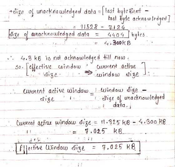 - Size of unacknowledged data = [tast byte Bent - tast byte acknowledged] de = 11528 - 712 Way! Jaige ol anacknowledged data