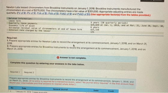 Newton Labs leased chronometers from Brookline Instruments on January 1, 2018. Brookline Instruments manufactured the chronom