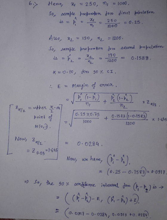 = 1000, 6.7 Hene 24=250, So, samble boporaton ton dinst pobulation 250 0.25. is Auo, 2 190, n = 1200 S Aamble propon ton don