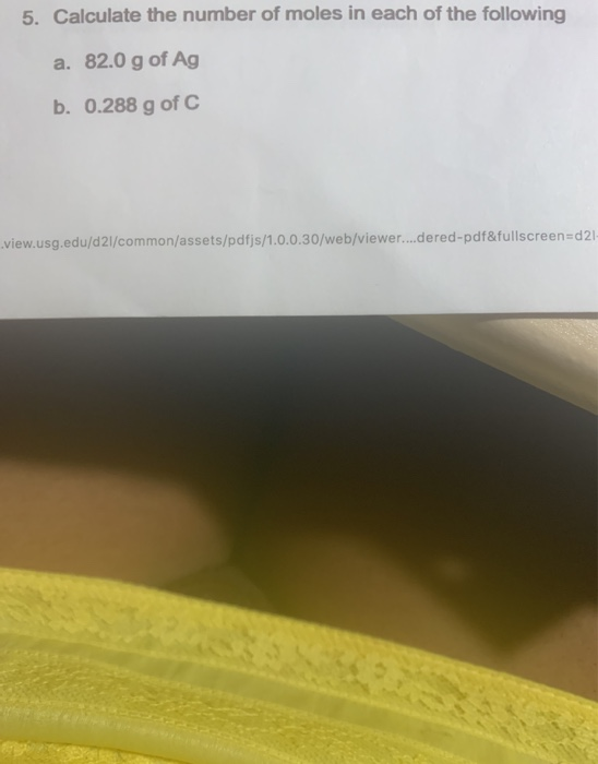 5. Calculate the number of moles in each of the following a. 82.0 g of Ag b. 0.288 g of C view.usg.edu/d 21/common/assets/pdf