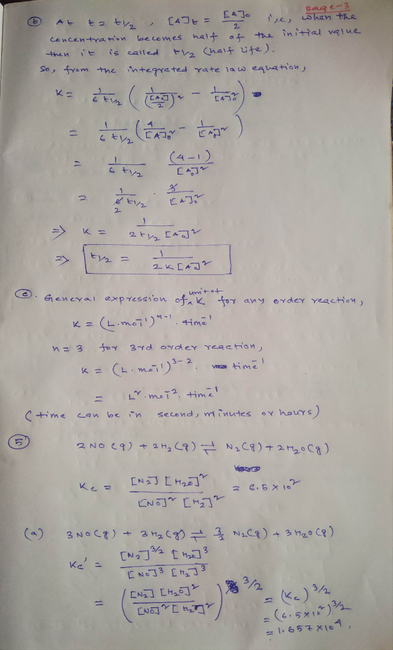 page-3 2. At za to, [A] = LATO ise, when the concentration becomes half of the initial value then it is called tvz (half life