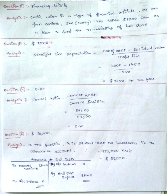 per Suestion :- Financing activily Analysis in credit union is a type of financial institute giren context, she (Nancy) has t