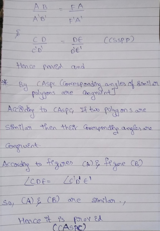 AB AB FA کر) DE (CS spp) Hence proved and are Congrent] ons are CAspe (Corresponding angles of similar polygons According t