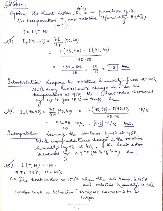 lin F) Solution: Giren, the heat index, It is a function of the - Humidity H.(0%) Aw temperature, I, and relative T (n °F)