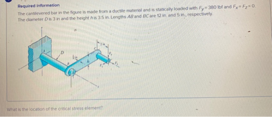 Required information The cantilevered bar in the figure is made from a ductile material and is statically loaded with Fy=380