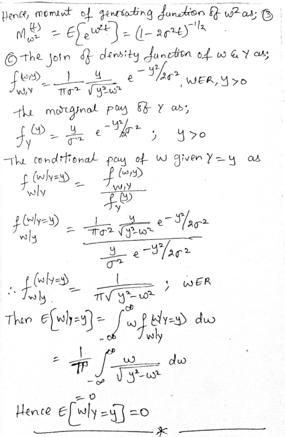 هود - 1 y e Hence, moment of generating function of w2as; 18 Musa - Elewet} = (1-2826)/2 © the join of density function of wa
