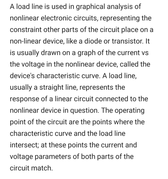 A load line is used in graphical analysis of nonlinear electronic circuits, representing the constraint other parts of the ci