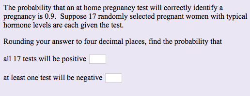 The probability that an at home pregnancy test will correctly identify a pregnancy is 0.9. Suppose 17 randomly selected pregn
