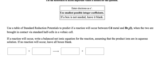 Use thé References to access important values if needed for this question. Enter electrons as e. Use smallest possible intege