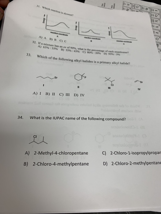 31. Which reaction is dow APP/VG A) A B) 1 C) C a mixture has an ee of A) 65% 35% B) 55% whos 45% C) e 2017 D of each 9 %815