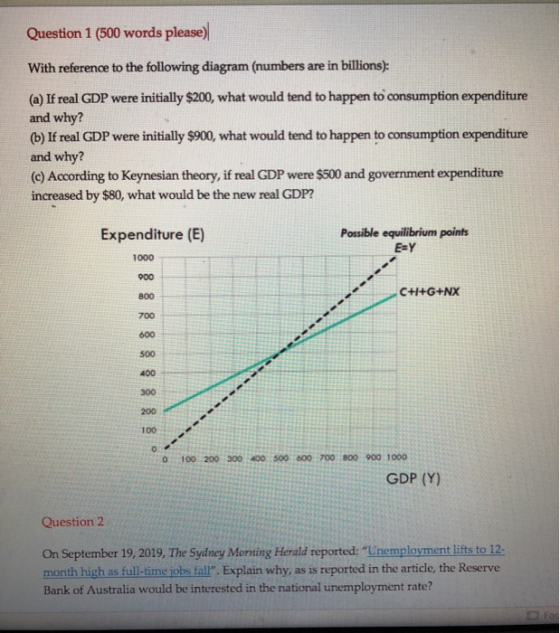 Question 1 (500 words please) With reference to the following diagram (numbers are in billions): (a) If real GDP were initial