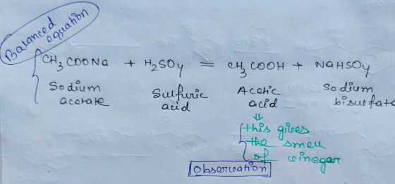 Balanced A equation CH₃COONa Sodium I acotate + H₂SO4 = CHCOOH + NaHsoy sulfuric Acetic at sodium acid acid = ta bisu fate th
