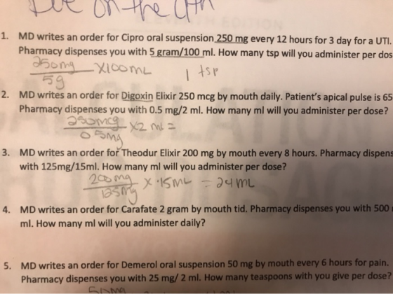 tee on the oth 1. MD writes an order for Cipro oral suspension 250 mg every 12 hours for 3 day for a UTI. Pharmacy dispenses