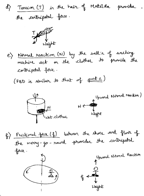 dy Tension (T) in the hair of Matilda provider the centripetal force. For Weight ey Normal reaction (N) by the walls of wash