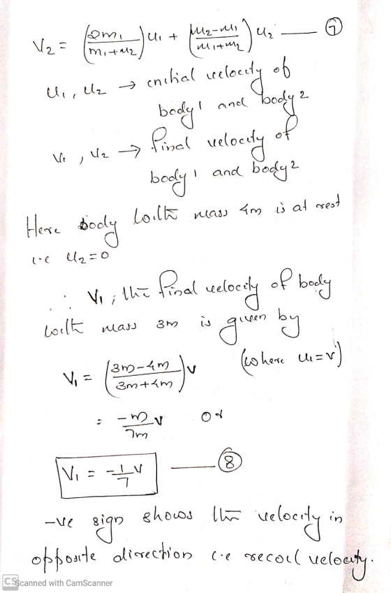 lomi Ma-mi G Ult Jun V2 = Mitm, Mitaa ob cnitial lle, le 2 Ju relocity body of body and body final velocity I and body? V U
