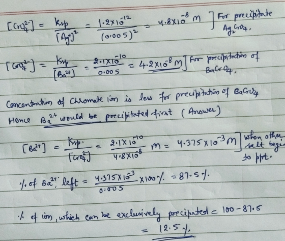 [Cro ] = kop 17 - 1.241512 10.005) - 4.8x10 m 7 For precipitate Ag Gror, To = Kip 2.1x101 Balt] = 0.09 - 4.2X108 m for precip