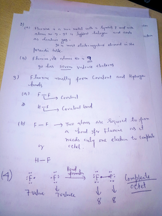 • cofron Fluorine is a non metal with a symbol F. and with atomic no. g. at in lightest halogen and exists as dratnil gas It