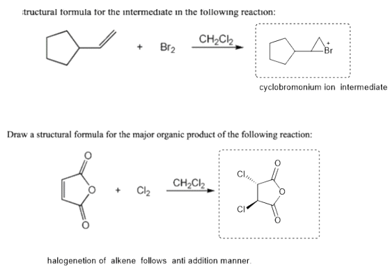Draw a structural formula for the intermediate in the