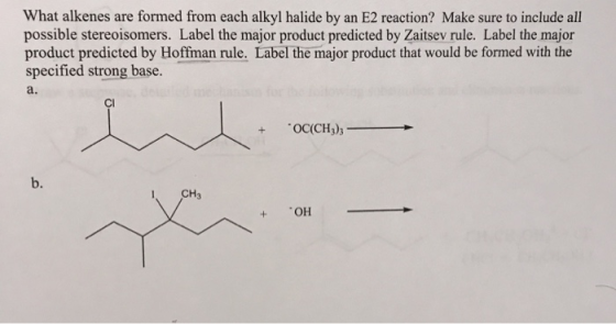 What alkenes are formed from each alkyl halide by an E2 reaction? Make sure to include all possible stereoisomers. Label the