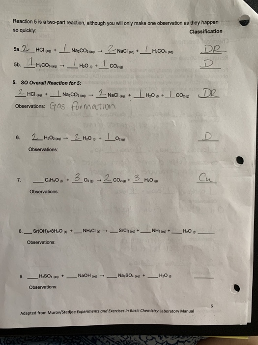 Reaction 5 is a two-part reaction, although you will only make one observation as they happen so quickly Classification 5a. 2