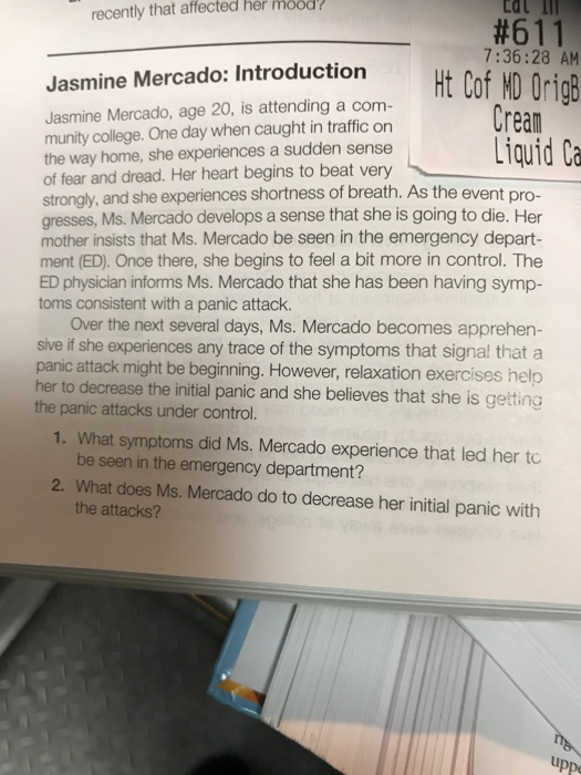 recently that affected her mood? Edl III #611 7:36:28 AM Jasmine Mercado: Introduction Ht Cof MD OrigB Jasmine Mercado, age 2