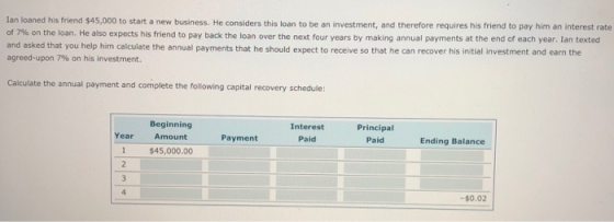 Ian loaned his friend $45,000 to start a new business. He considers this loan to be an investment, and therefore requires his